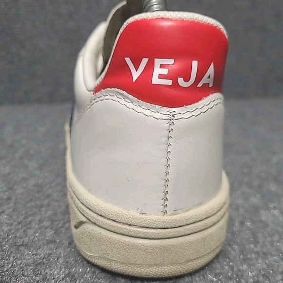 VEJA V-10 Sneakers Womens Size 7 White Red Blue Leather White Nautico Pekin - Picture 14 of 16